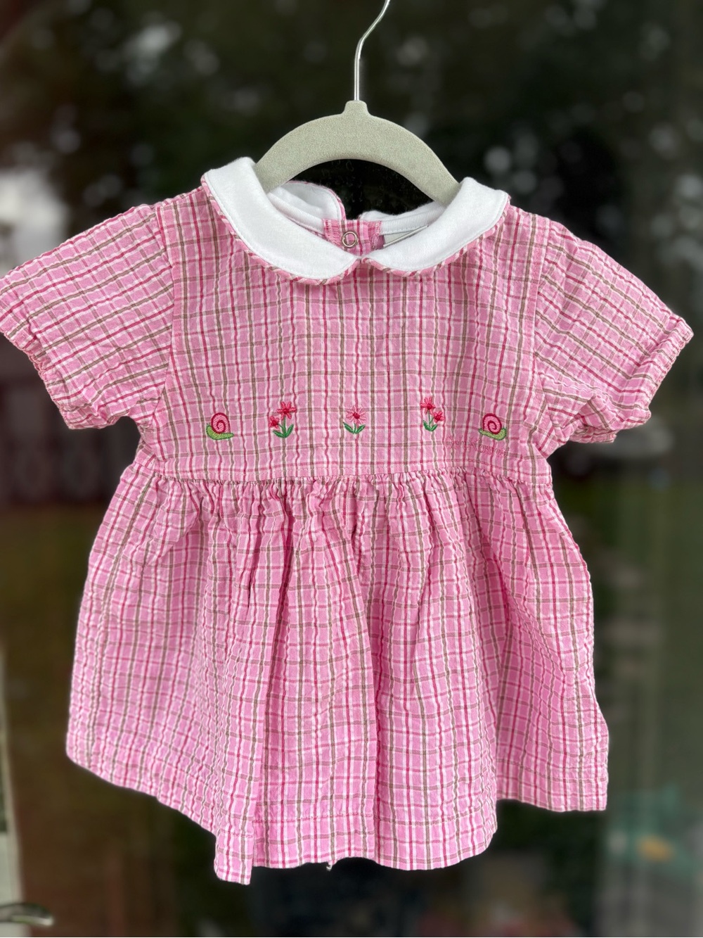 Vintage Oshkosh B’Gosh Girls Plaid Pink Slit Front Dress Floral Embroidered